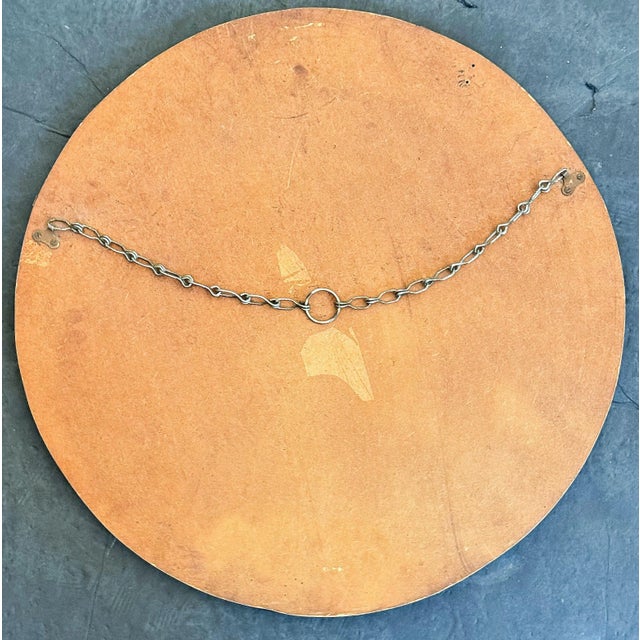 Tan Art Deco Round Mirror With Beveled Glass Edge From England (Dia 20'') For Sale - Image 8 of 8