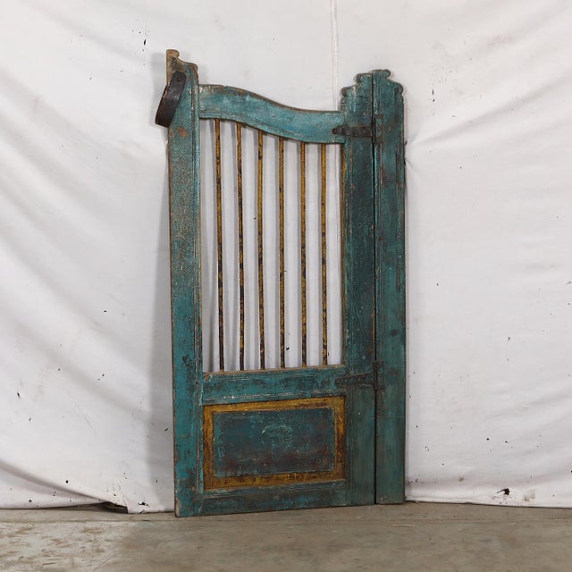1950s Vintage Indian Painted Teakwood Garden Gate For Sale - Image 5 of 8