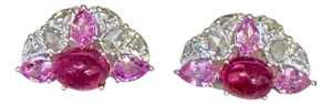 Pink Tourmaline and Pink Sapphire Earrings with Rose Cut Diamonds 18 Karat Gold