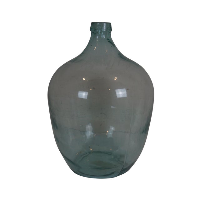 Late 20th century recycled blue glass balon bottle / demijohn. Made in Romania. For Decorative Use. Dimensions: 14" x 20"...