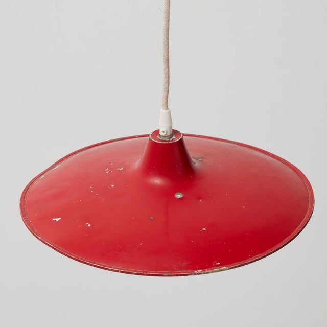 Gold Antique French Hanging Lamp in Red Lacquered Metal For Sale - Image 8 of 11