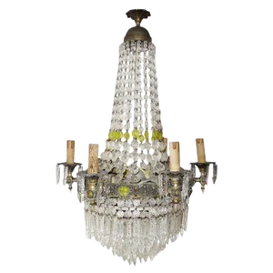 Biedermeier Empire Seven Tier, Spear Prisms Yellow Crystals, Bronze Cherubs Dragons