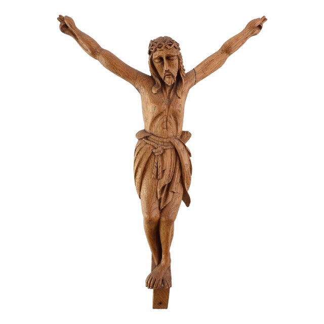 Late 19th Century Sculpted Oak Crucifix, Italy, 1800s For Sale