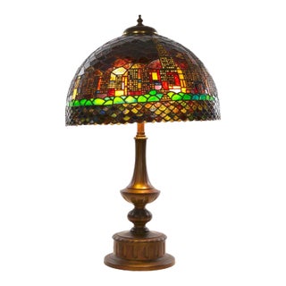 20th Century Bronze / Leaded Glass Shade Table Lamp For Sale