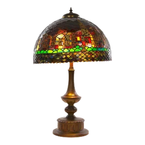 20th Century Bronze / Leaded Glass Shade Table Lamp