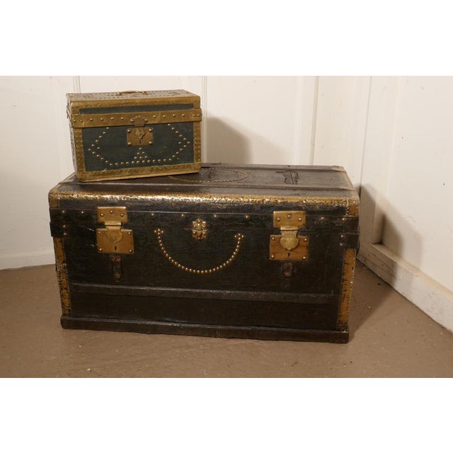 French Country House Leather and Brass Bound Chest For Sale - Image 3 of 10