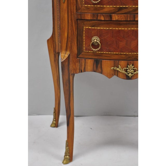 Vintage French Louis XV Style Marquetry Inlay 2 Drawer Nightstand Commode Table For Sale In Philadelphia - Image 6 of 16