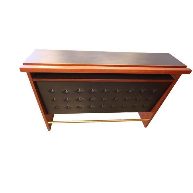 Metal Danish Cocktail Bar in Teak and Button-Upholstered Front, 1950s For Sale - Image 7 of 18