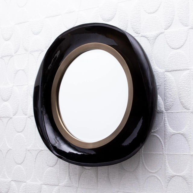 R & Y Augousti Modern Mirror in Black Shell With Bronze Patina Brass by R&y Augousti For Sale - Image 4 of 9