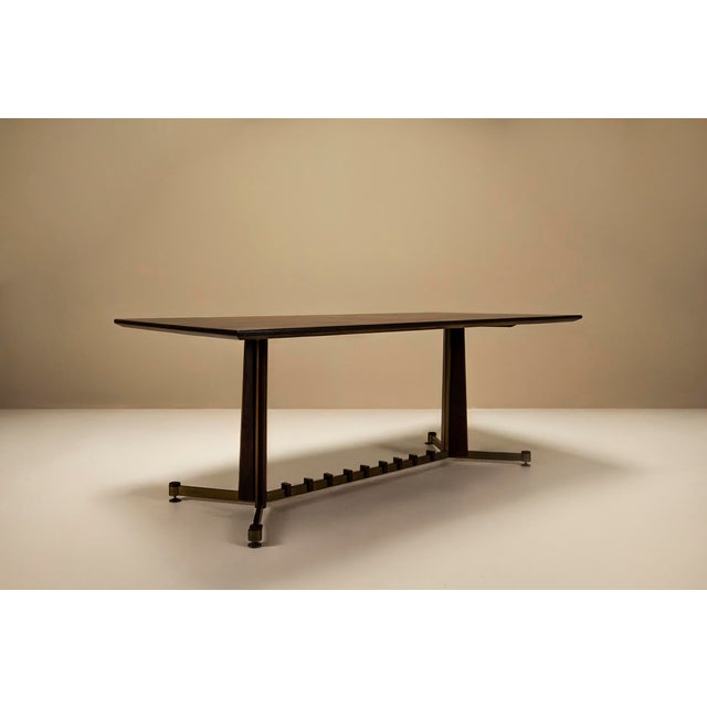 Vintage Italian Dining Table in Mahogany, Rosewood and Brushed Brass, Italy For Sale - Image 5 of 12