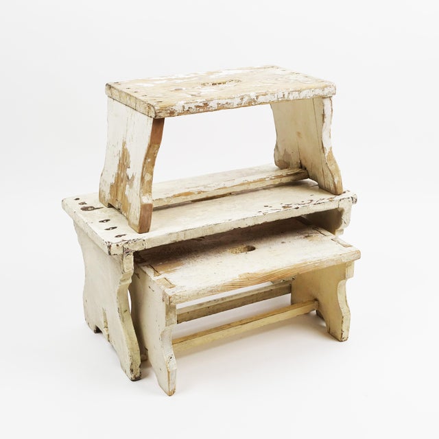 1930s Rustic Folk Art Shabby Chic Stools, 1930s, Set of 3 For Sale - Image 5 of 5