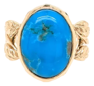 5.3ct Turquoise Ring With Earth Mined Diamond Accents: In Solid 14k Gold , Size 6.75