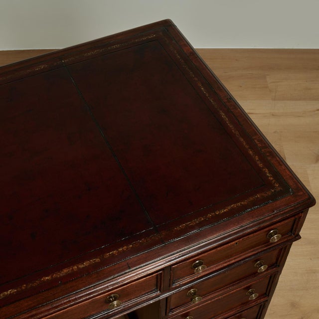 Antique English Double Pedestal Leather Top Desk For Sale - Image 9 of 14