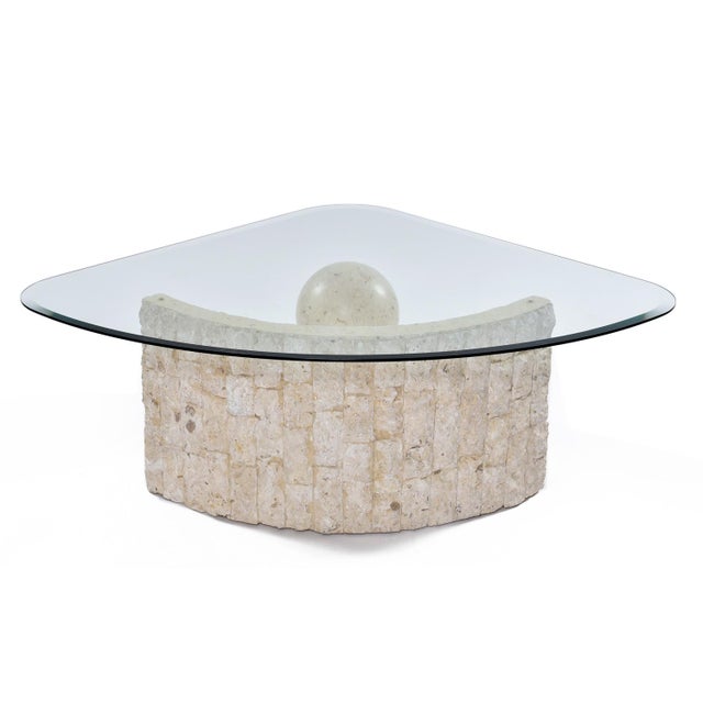Art Deco Maitland Smith Style Mactan Tessellated Stone Wedge Coffee Table For Sale - Image 3 of 9