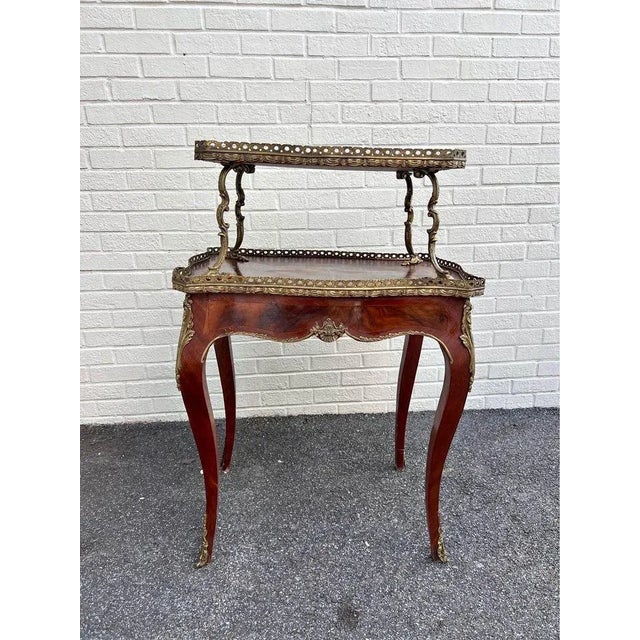 Early 20th Century Early 20th Century French Provincial Style Two Tier Brass Kingwood Inlaid Occasional Table. For Sale - Image 5 of 10