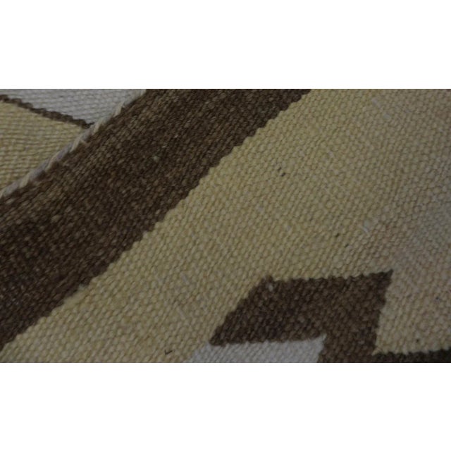 1930s Light Yellow Zig Zag Antique American Navajo Rug 4' 6" X 5' 6" Flatweave Wool Carpet For Sale - Image 12 of 12