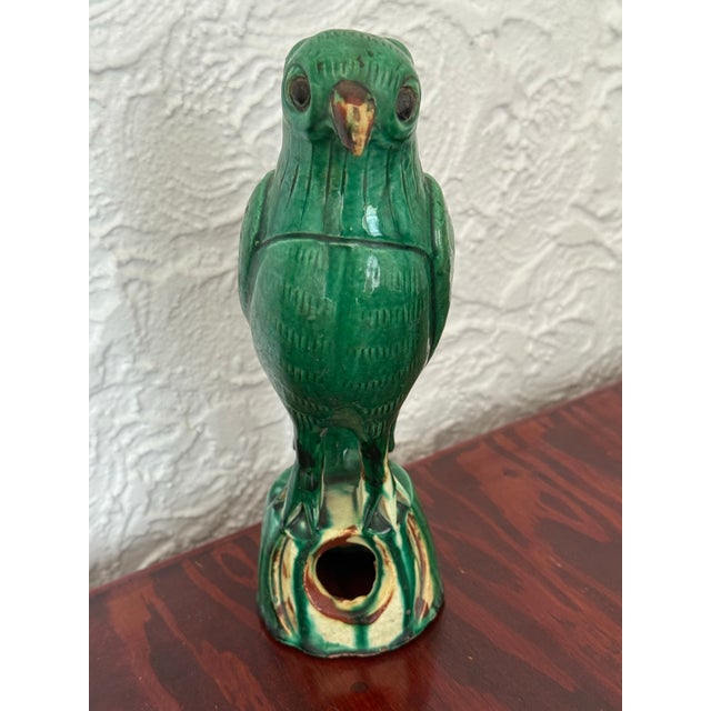Green Antique Chinese Green Glazed Pottery Roof Tile Parrot For Sale - Image 8 of 10