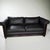 Black Leather Sofa With Carved Wood Base – Classic Rolled Arm Design For Sale In Miami - Image 6 of 9