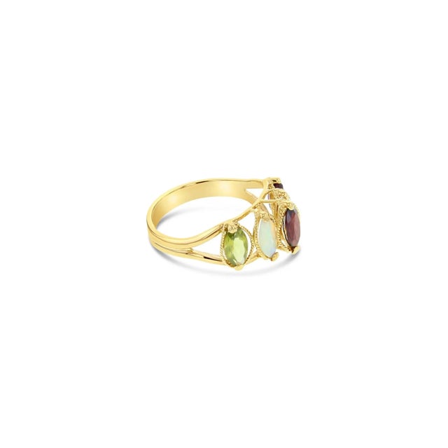 Garnet, Opal, Peridot, Cubic Zirconia Ring with Rope Design, Size 3 For Sale - Image 4 of 5