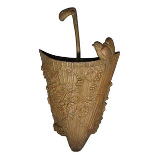 Antique French Art Nouveau Cast Metal Figural Umbrella Form Wall Pocket For Sale
