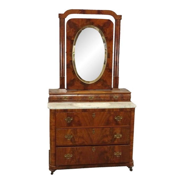 19th Century Empire Marble and Mahogany Chest of Drawers with Mirror For Sale