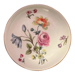 Antique 18th Century German Meissen Porcelain Botanical Saucer Dish Painted With Flowers and Roses