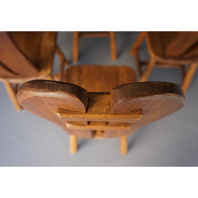 Brutalist Oak Dining Chairs from De Puydt, 1970s, Set of 4 For Sale - Image 14 of 17