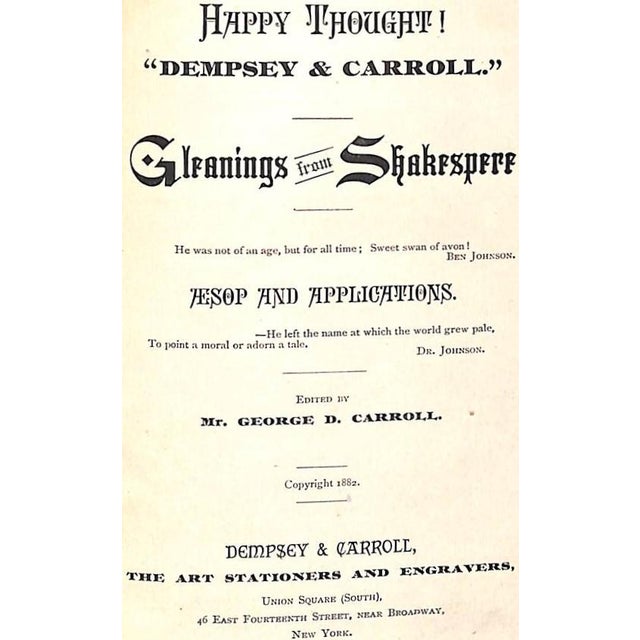 "Happy Thought! Gleanings From Shakespeare" 1882 Carroll, George D. For Sale In New York - Image 6 of 10