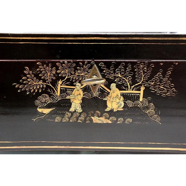 Large Napoleon III Japonaiserie Wooden Box Painted Black, Mid-19th Century For Sale - Image 14 of 18