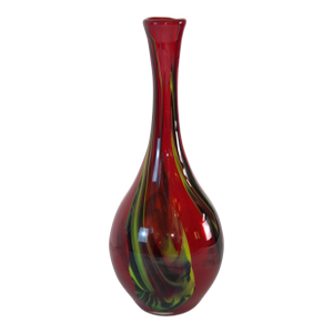 Tall 14.5" Vintage Murano Style Red Swirl Art Glass Vase