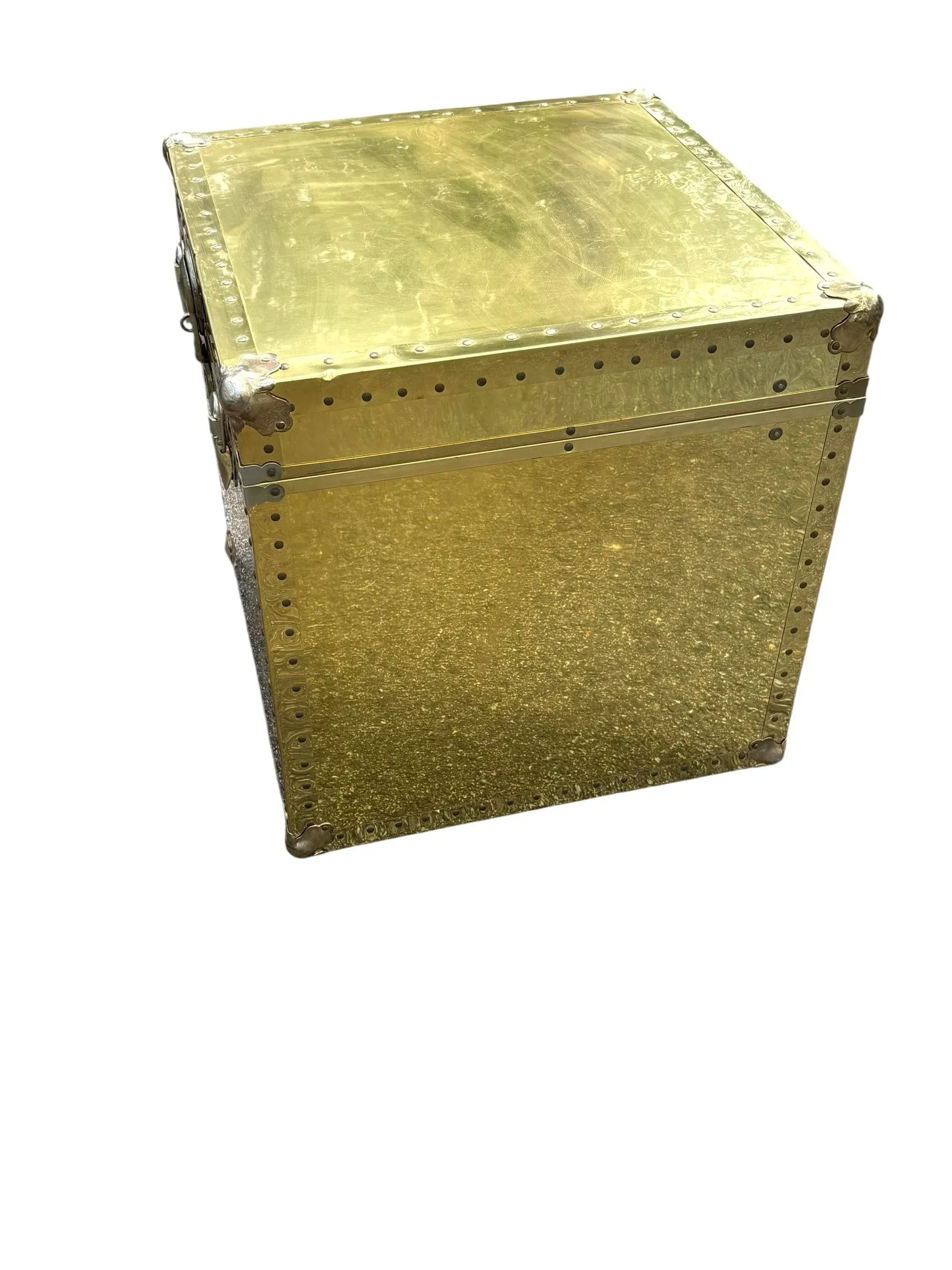Vintage 1970s Large Brass Cedar Lined Storage Trunk | Chairish
