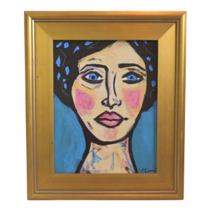 Contemporary Modern Woman Portrait Painting Including the Antiqued Gold Wood Frame