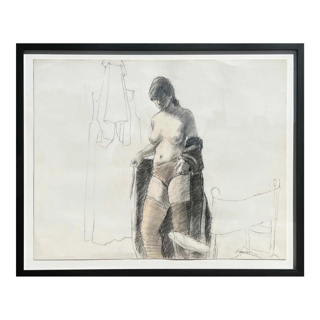 20th Century Black and White Abstract Figurative Mixed Media Drawing of a Female Nude by William Anzalone For Sale