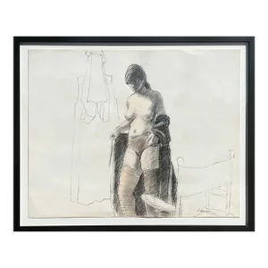 20th Century Black and White Abstract Figurative Mixed Media Drawing of a Female Nude by William Anzalone