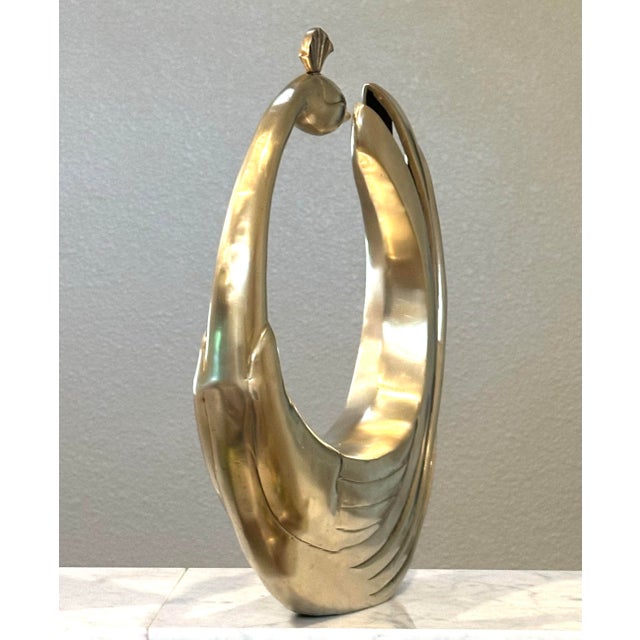 Mid 20th Century Dolbi Cashier Swan Solid Brass Statue Polished Peacock Figure MCM Brass Swan For Sale - Image 5 of 7