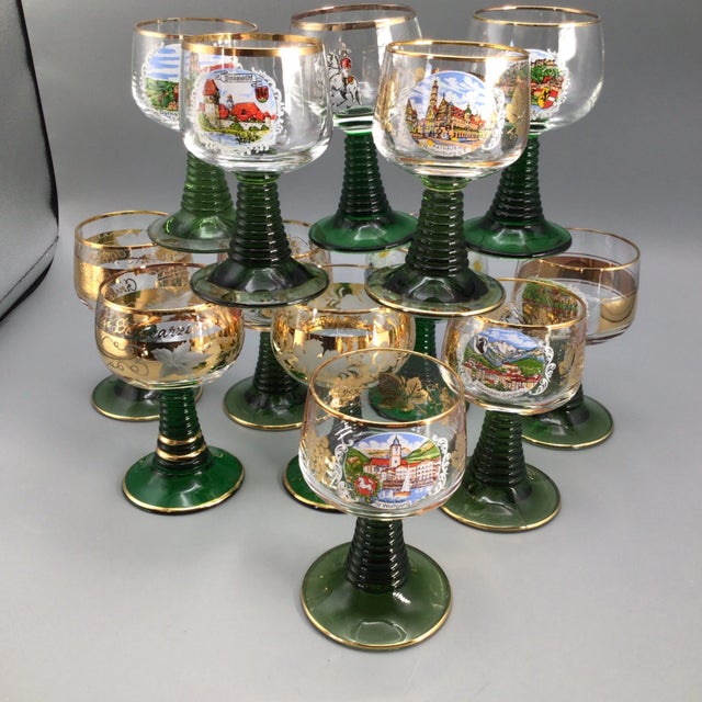 Emerald Green Beehive Stem German Souvenir Goblets-Set of 13 For Sale - Image 13 of 13