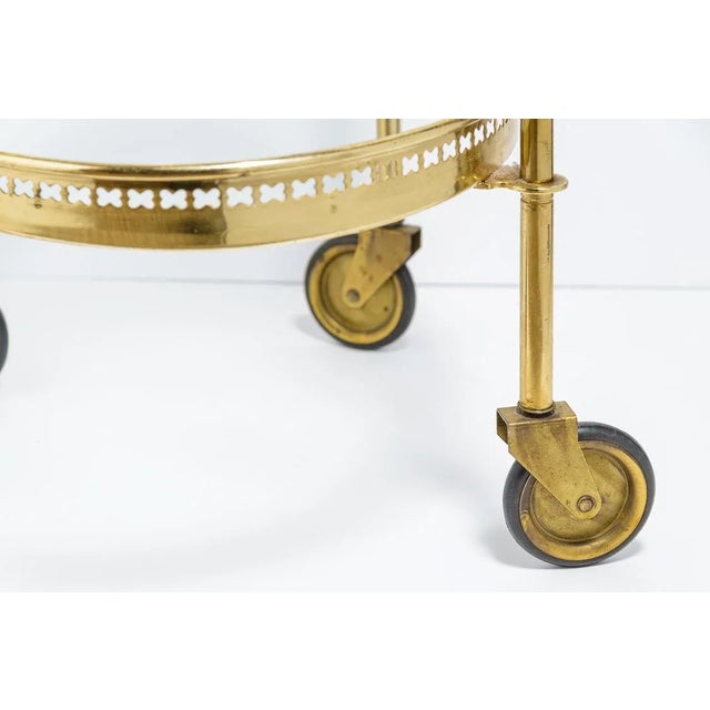 1970s Brass Two-Tier Bar Cart on Wheels, Attributed to Maison Jansen For Sale - Image 5 of 8