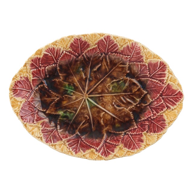 Antique Begonia Leaf Majolica Platter For Sale
