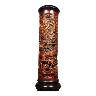 Late 19th Century Carved Rosewood Incense Tube With Dragon Motif, 420g For Sale