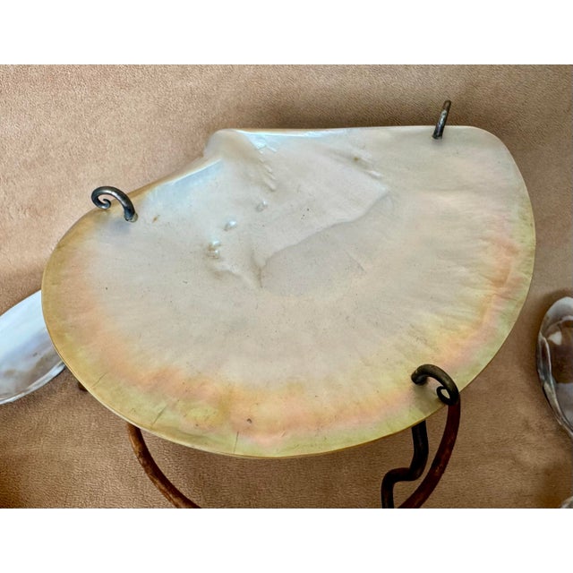 Mexican Mid 20th Century Bamboo Silver Clam Shell Mother of Pearl 7 Piece Caviar Set For Sale - Image 3 of 11