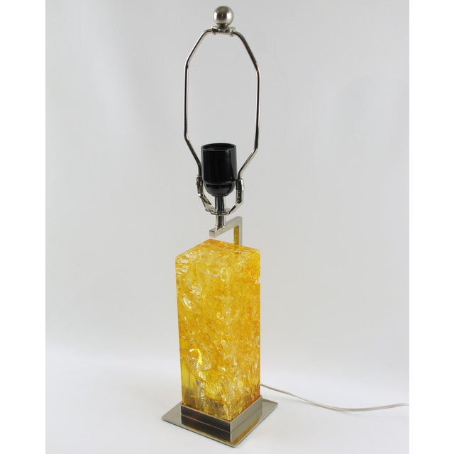 Mid-Century Modern Marie-Claude de Fouquieres Yellow Fractal Resin and Chrome Table Lamp For Sale - Image 3 of 8