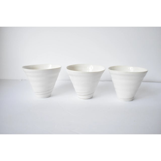 Art Pottery Hand-Thrown White Porcelain Bowls - Set of 5 For Sale In San Francisco - Image 6 of 11