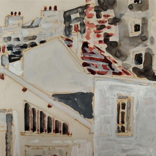 Orfeo Tamburi, City Landscapes, Paris, 1970, Watercolor & Oil Painting, Set of 2 For Sale - Image 16 of 18