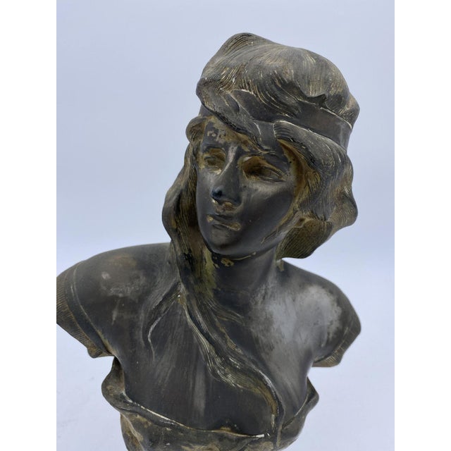 Bronze 1900-1909 French Art Nouveau Atala Bronze Bust W/ Pewter Finished For Sale - Image 8 of 8