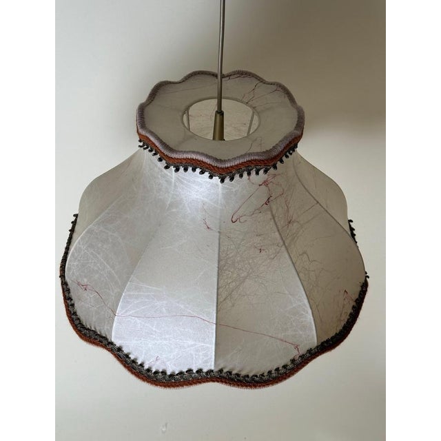 Vintage Fabric with Red Threads Cocoon Pendant Lamp, 1970s For Sale - Image 4 of 14