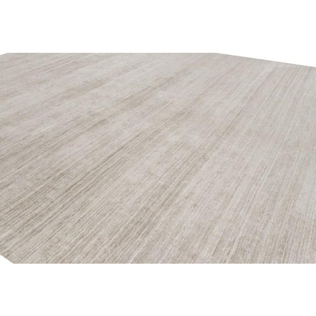 Contemporary Rug & Kilim’s Oversized Textural Rug in Solid Taupe and White Tones and Striae - 14x16 For Sale - Image 3 of 8