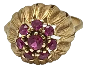 14k Gold Ruby Cluster Cocktail Ring Vintage