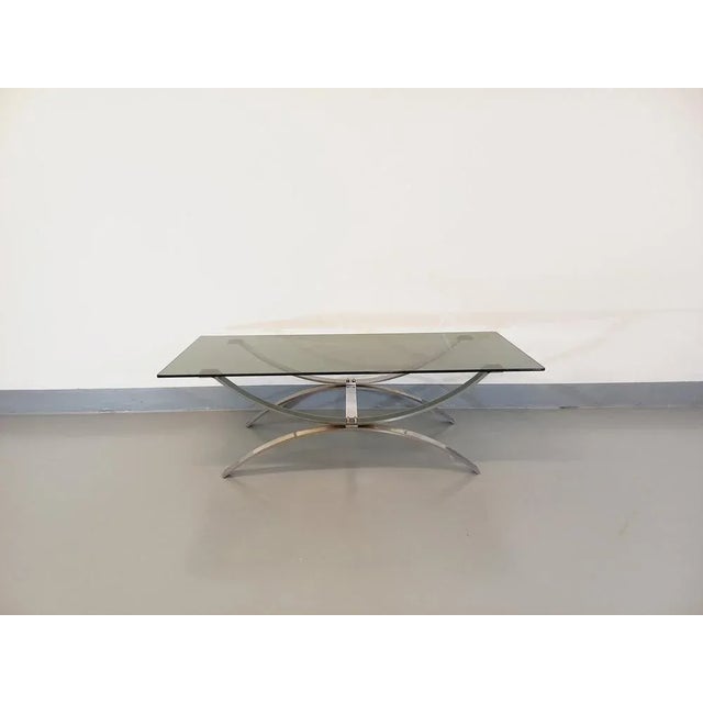 Vintage Coffee Table in Glass and Chromed Metal, 1970s For Sale - Image 9 of 9