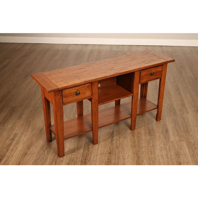 High Quality American Made Solid Oak Country Style Console or Sofa Table By Broyhill From The Attic Heirlooms Collection...