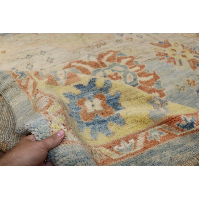 Early 21st Century Zabihi Collection Stunning Turkish Blue Yellow Oushak Rug - 8'3" x 9'5" For Sale - Image 12 of 12